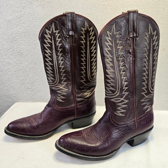 Cowtown Boots Mens 9D Handmade Cowboy Burgundy Leather Western Mexico Pointed - Picture 1 of 9